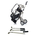 3 Golf Gear Shaped Pens With PU Golf Trolley Design Pen Holde